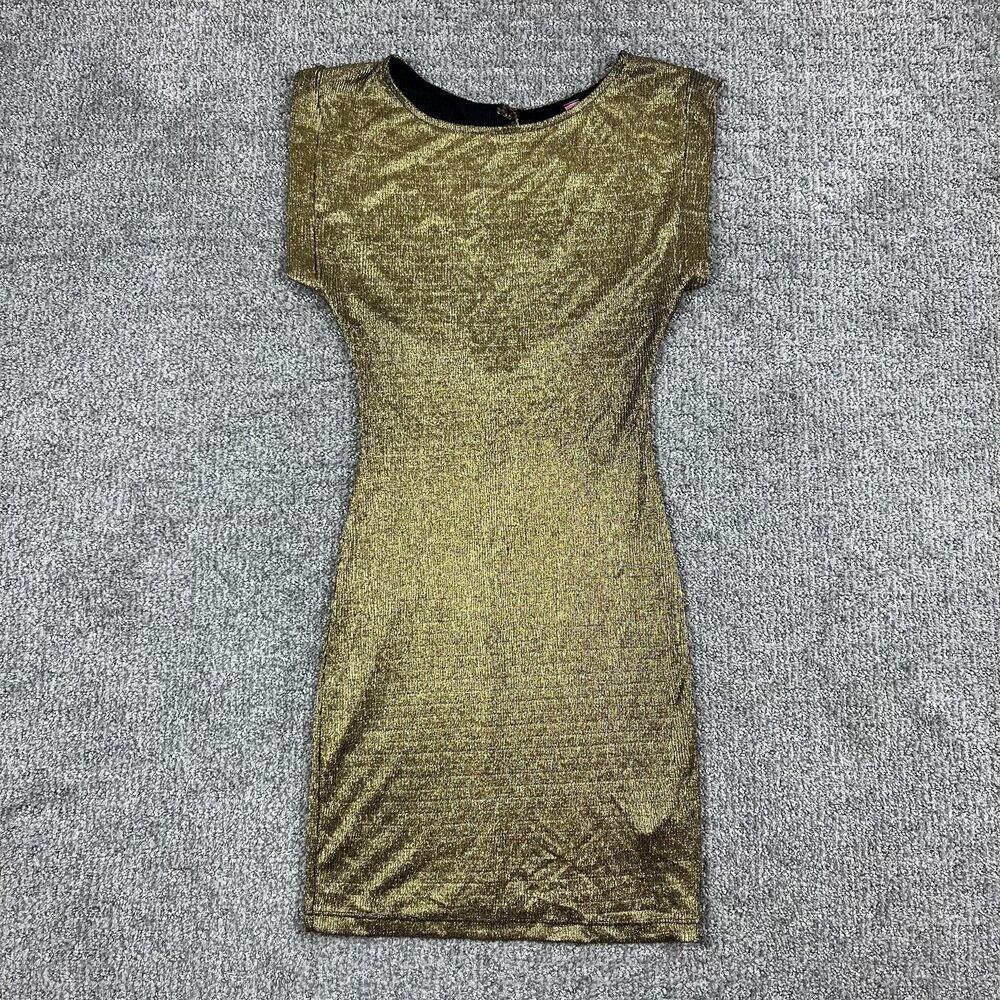 Retro Doll Dress Womens Small Gold Metallic Bodycon Retro Glam Y2K Made USA
